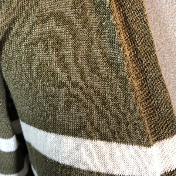 Talbots Women's Small Cardigan Olive/ White Stripe L/S Open Knit Linen NWOT - Picture 8 of 13